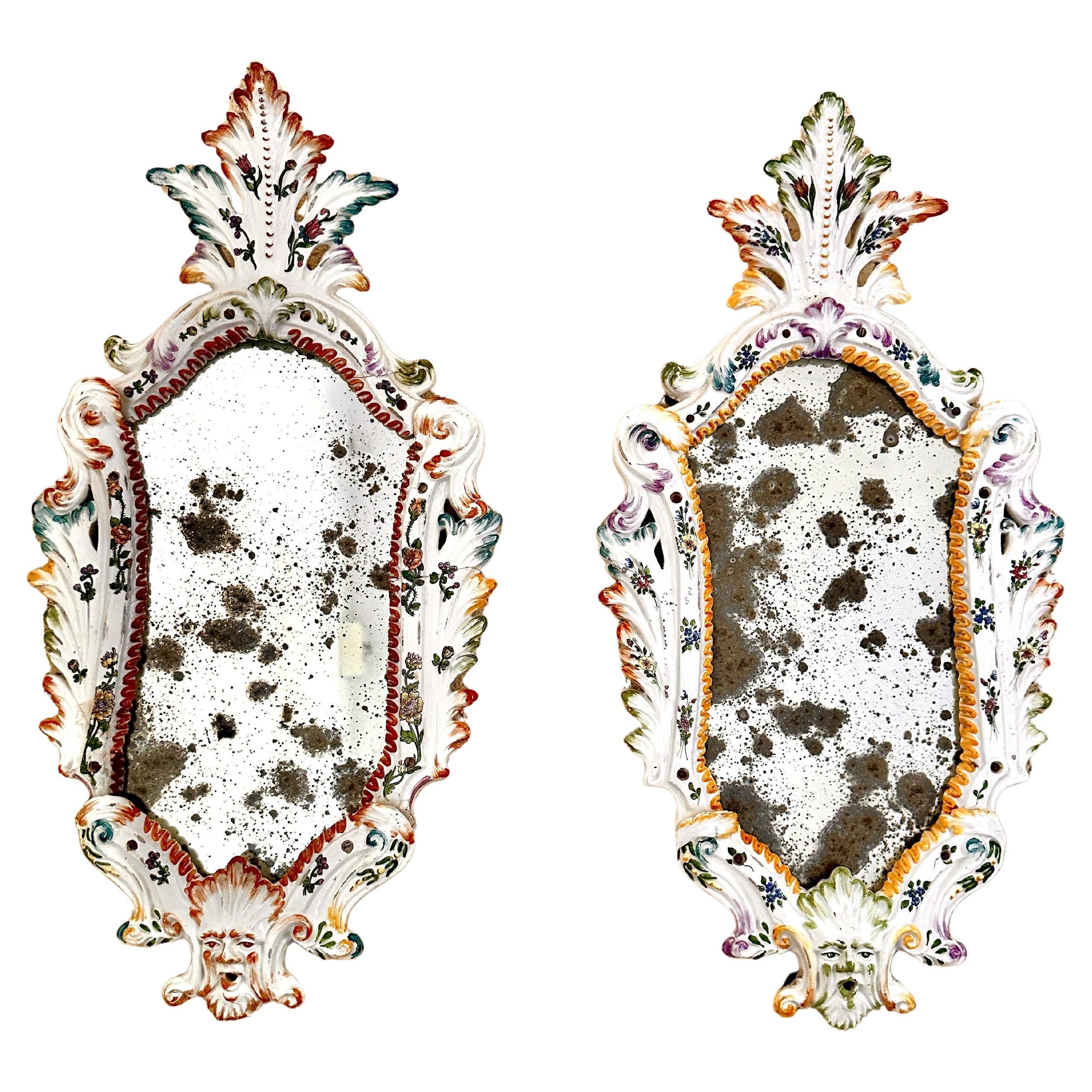 Coppia di specchi in ceramica di Bassano dell'inizio del XIX secolo in vendita