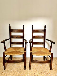 Pair Of Early C20th Breton Rush Seat Armchairs