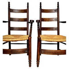 Pair Of Early C20th Breton Rush Seat Armchairs