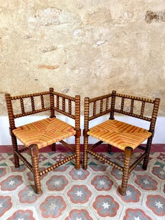 Pair Of Early C20th French Bobbin Corner Chairs