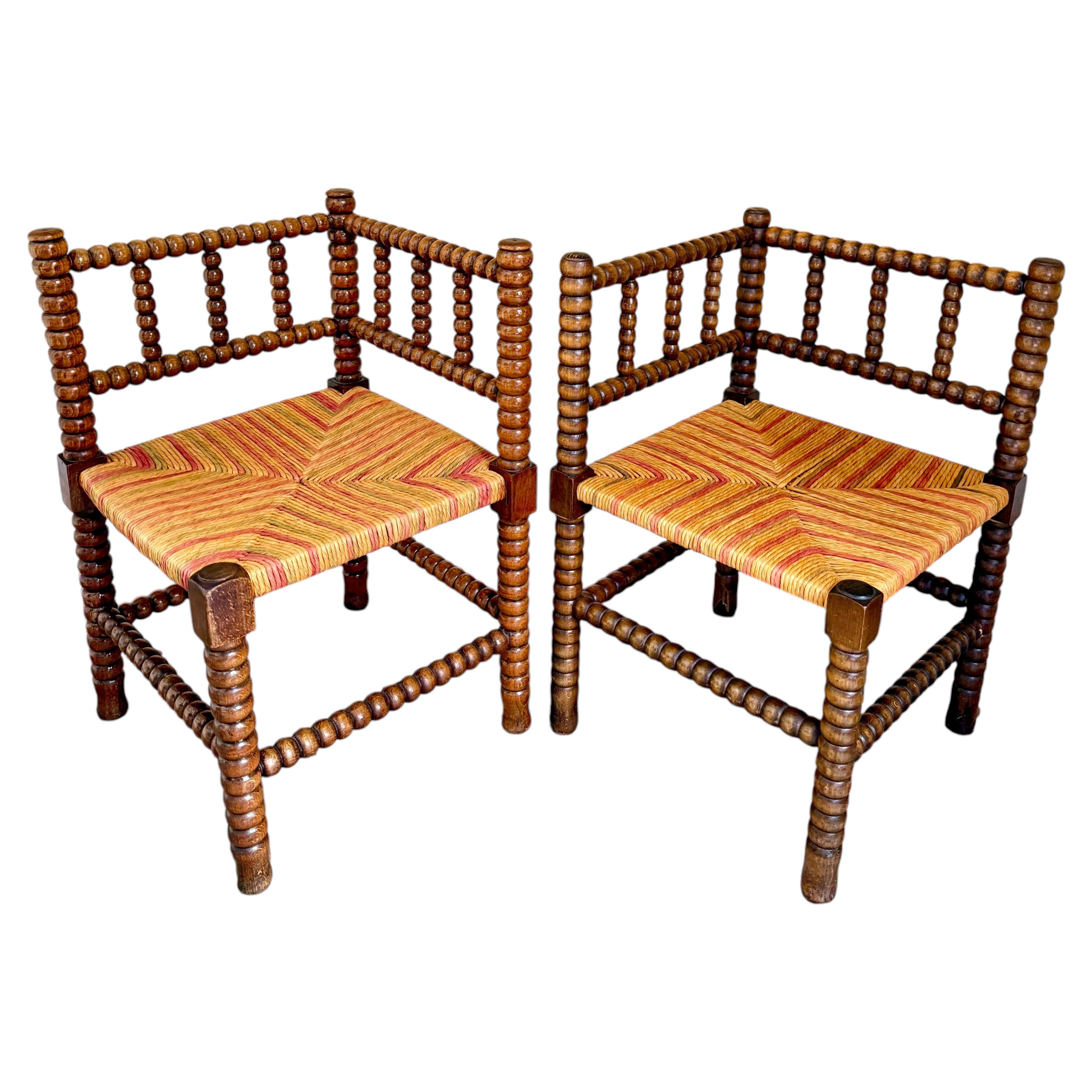 Pair Of Early C20th French Bobbin Corner Chairs