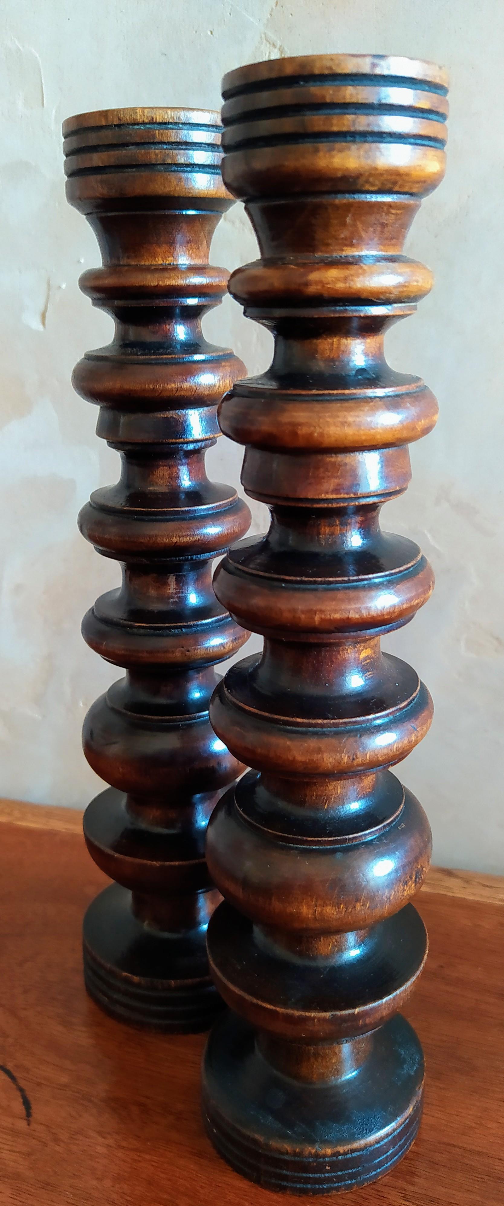 20th Century Pair of Early C20th French Turned Walnut Candlesticks For Sale