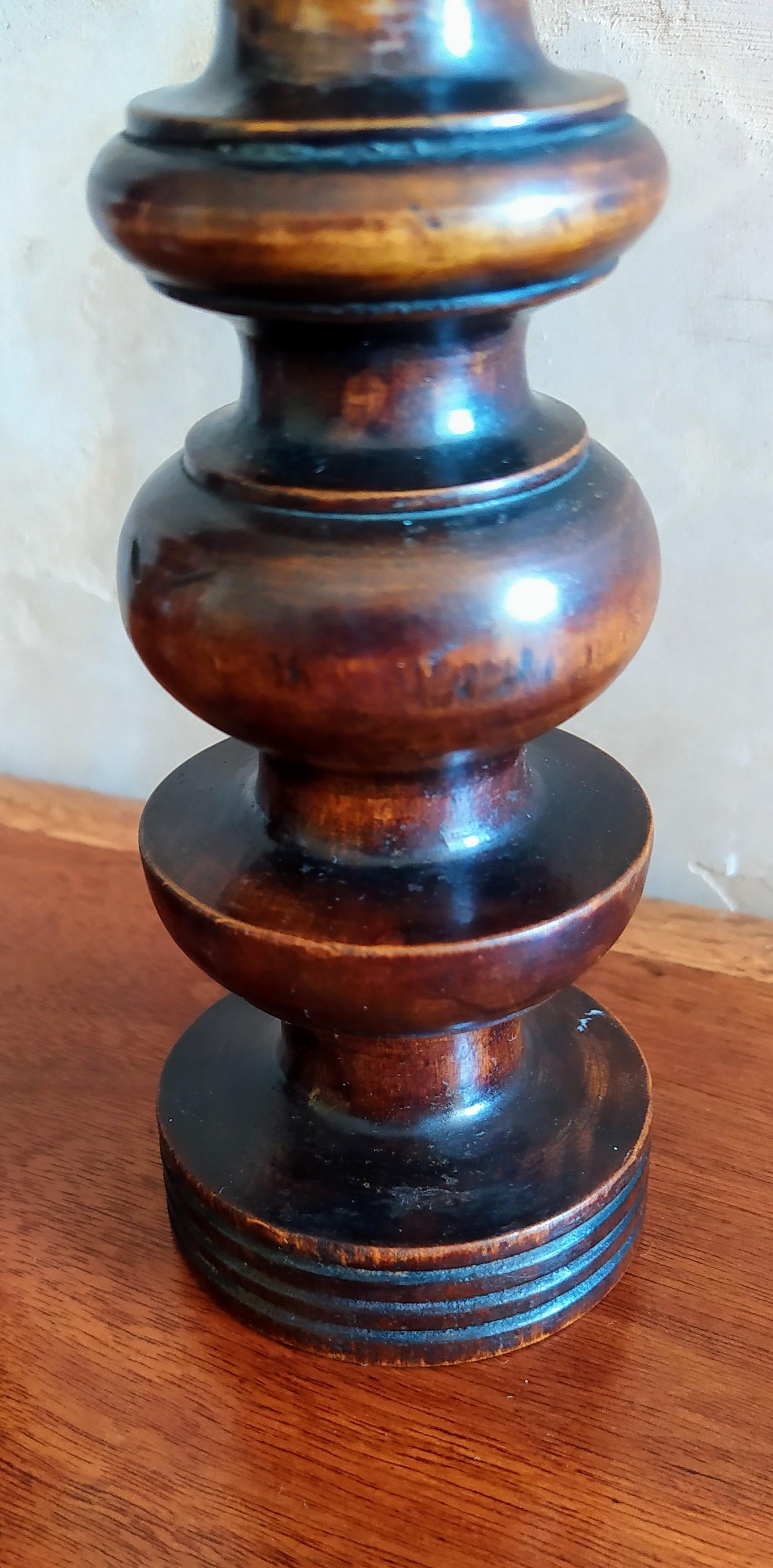 Pair of Early C20th French Turned Walnut Candlesticks For Sale 1