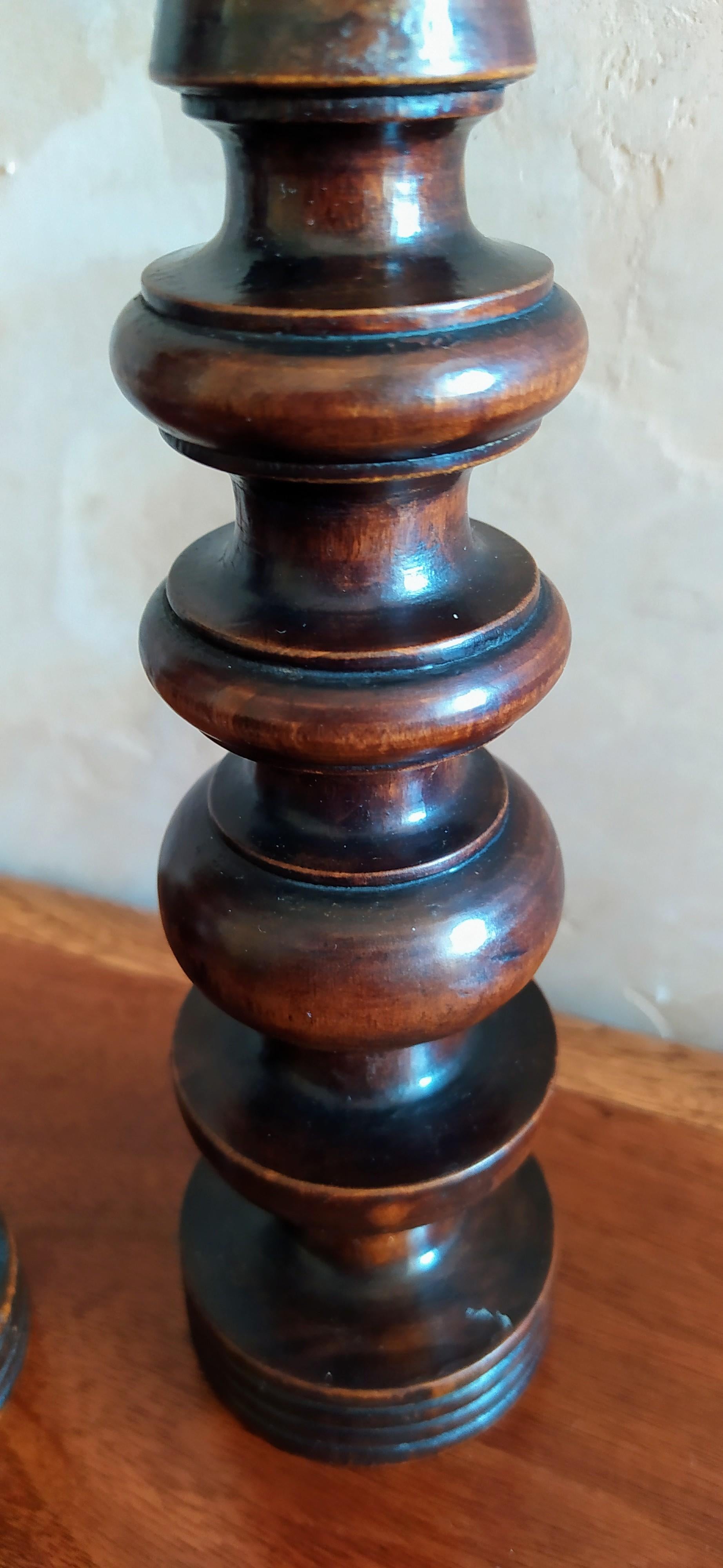 Pair of Early C20th French Turned Walnut Candlesticks For Sale 2