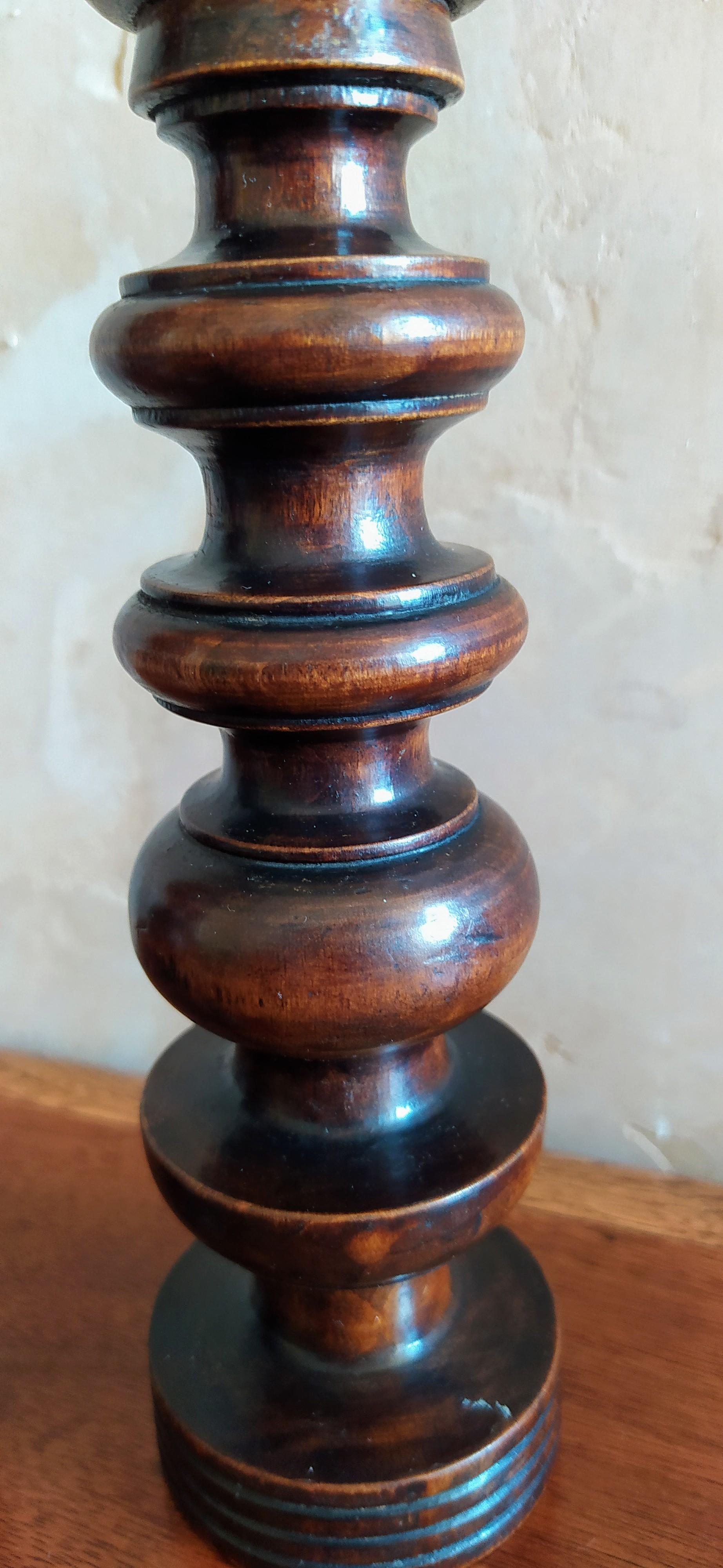 Pair of Early C20th French Turned Walnut Candlesticks For Sale 3