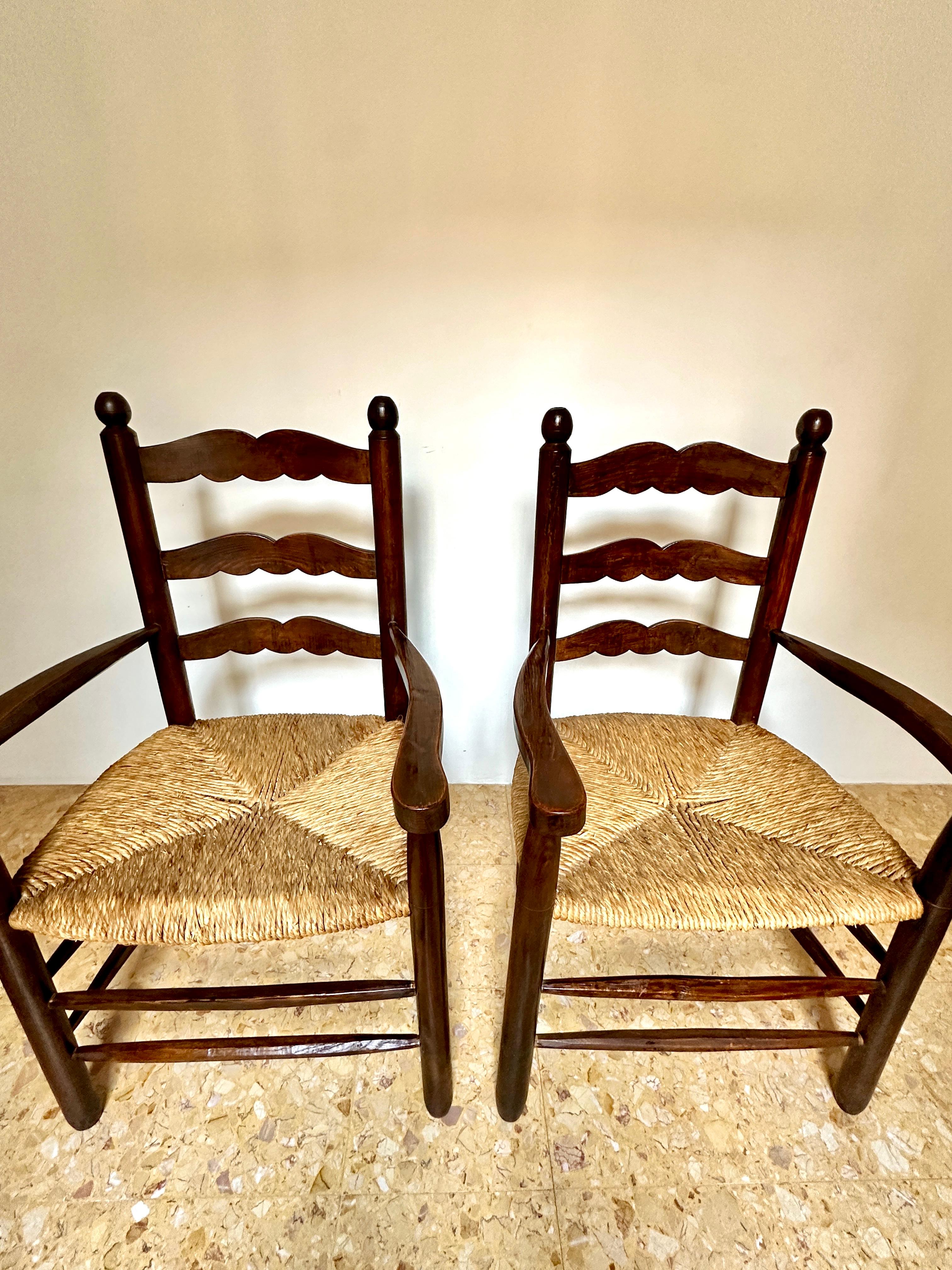 Sculpté à la main Paire de fauteuils en jonc provençal du début du 20e siècle en vente
