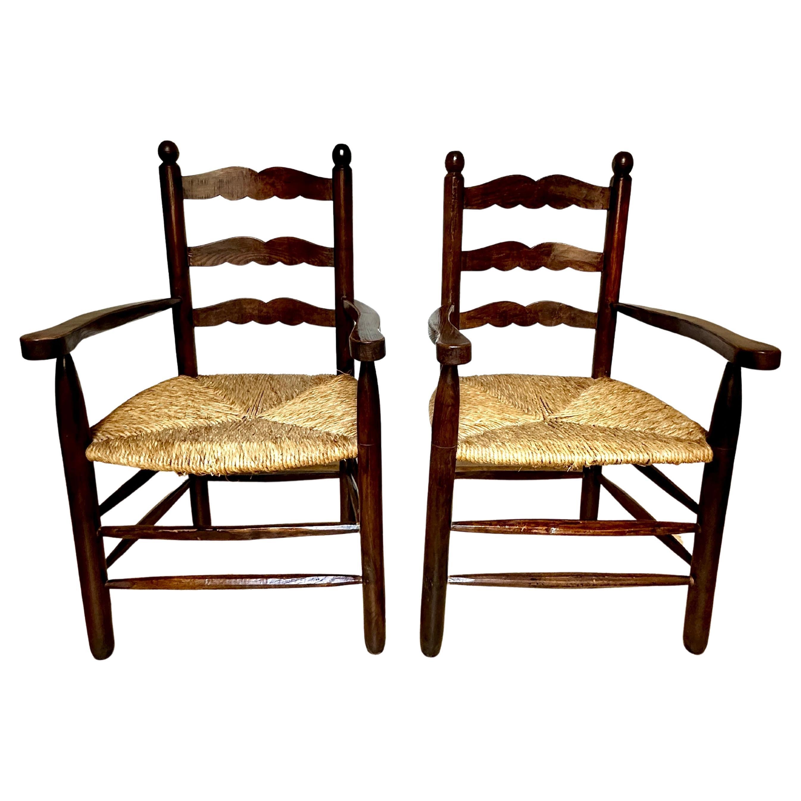 Pair Of Early C20th Provençal Rush Seat Armchairs