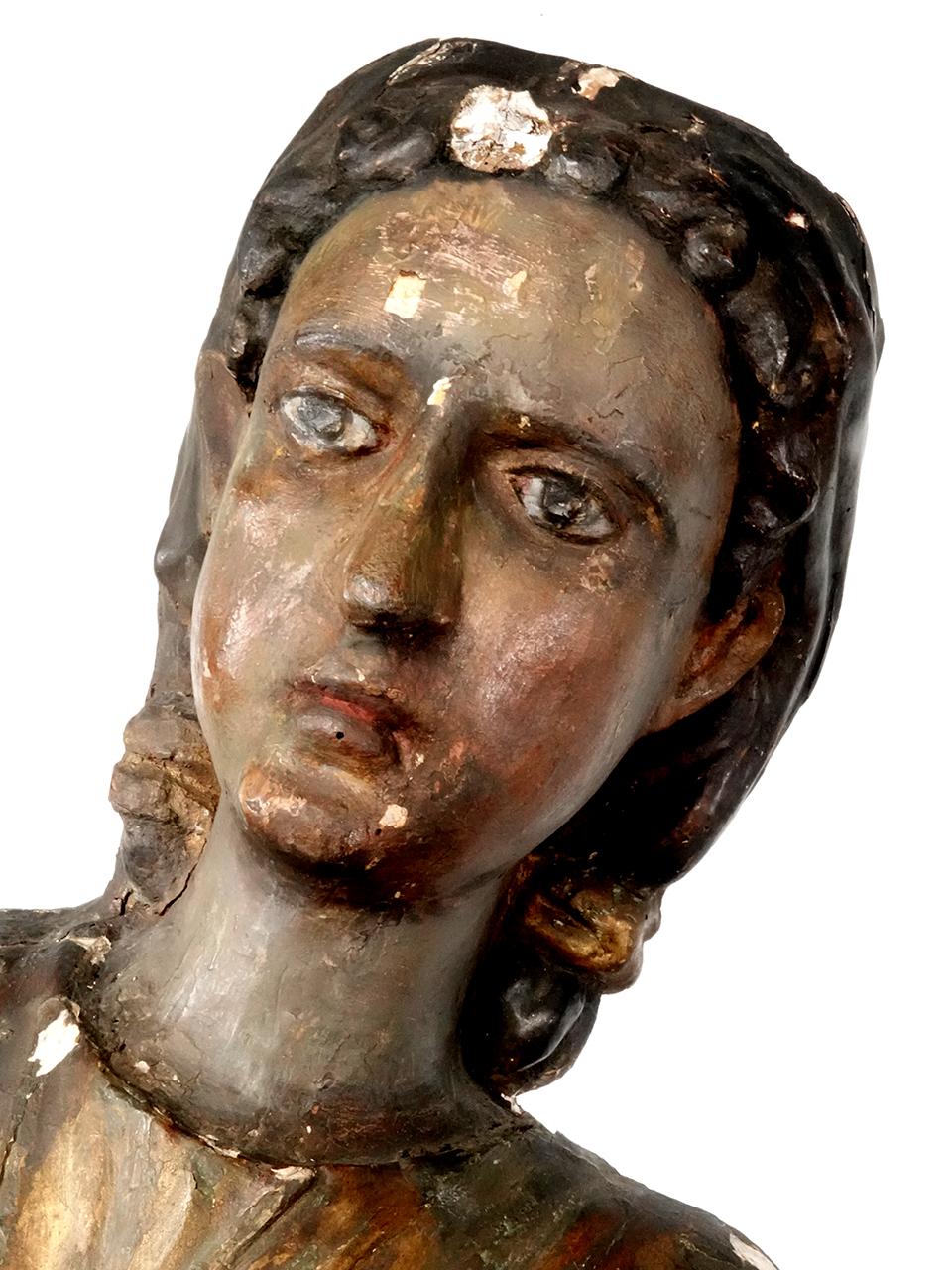 Paar früh geschnitzte italienische Theaterstatuen (Volkskunst) im Angebot