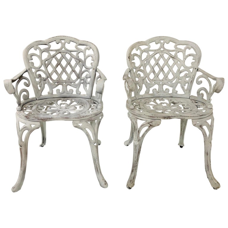Pair Of Early Cast Iron Garden Chairs, Vintage Cast Iron Patio Chairs