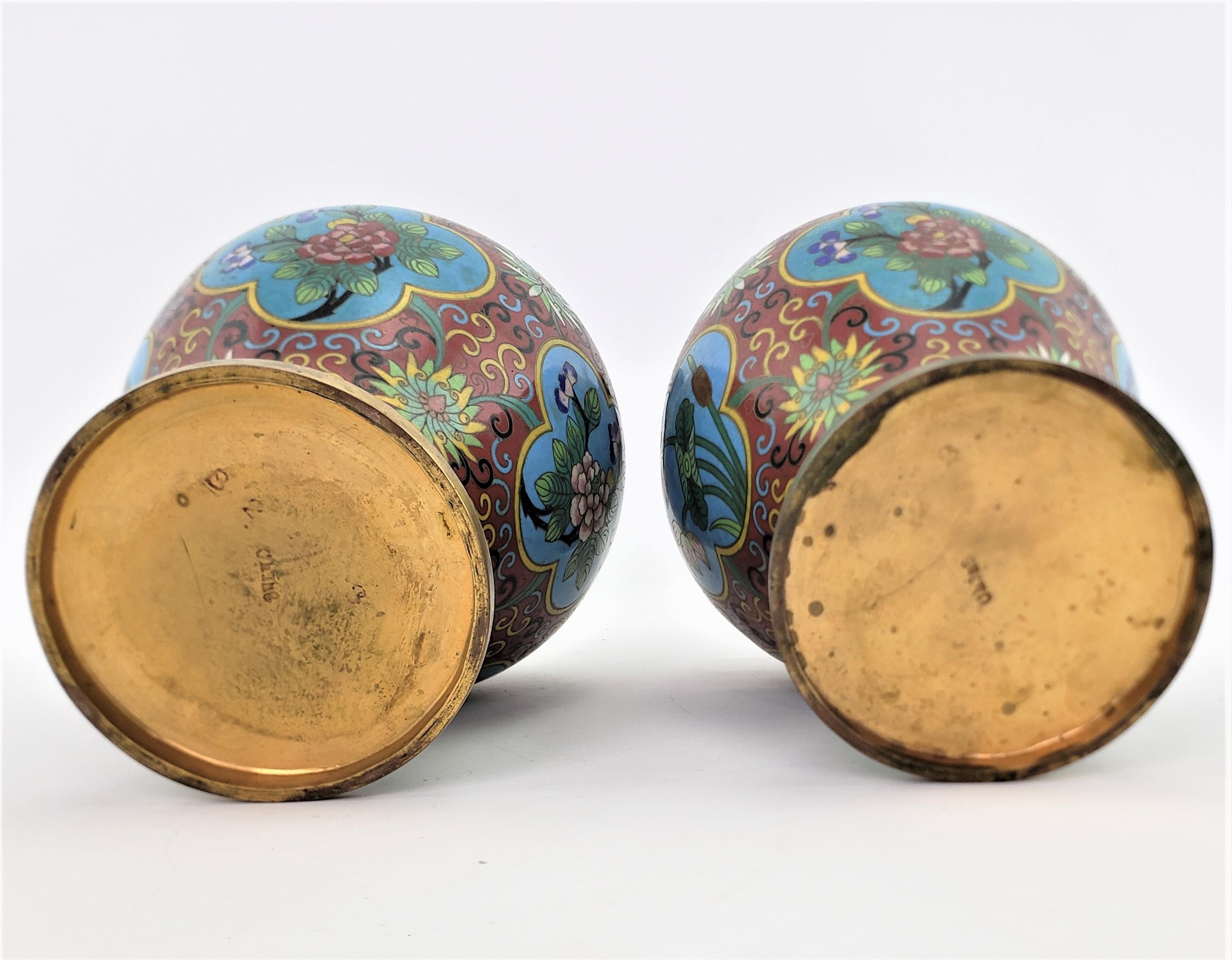 Pair of Early Chinese Republic Era Cloisonne Vases with Stylized Floral Motif For Sale 3