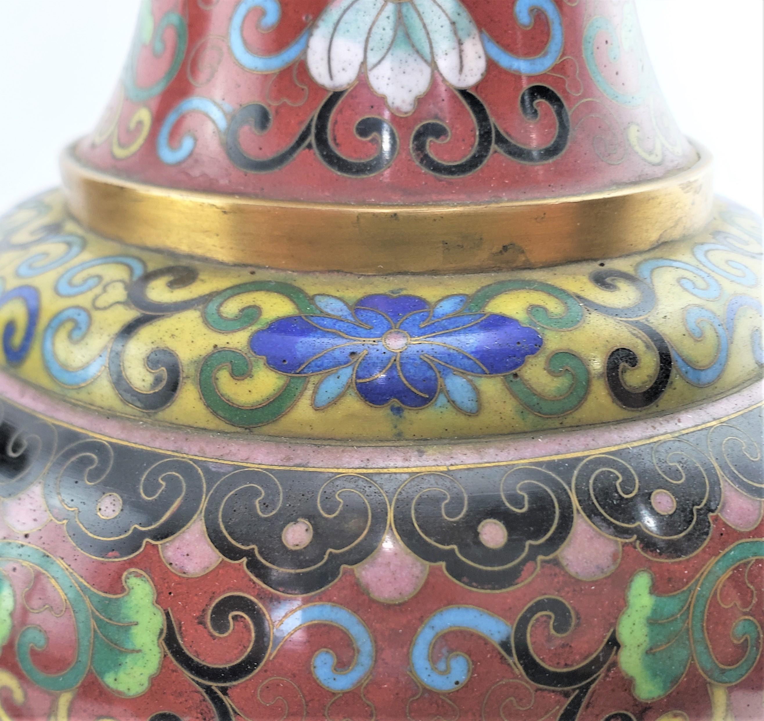 Pair of Early Chinese Republic Era Cloisonne Vases with Stylized Floral Motif For Sale 7