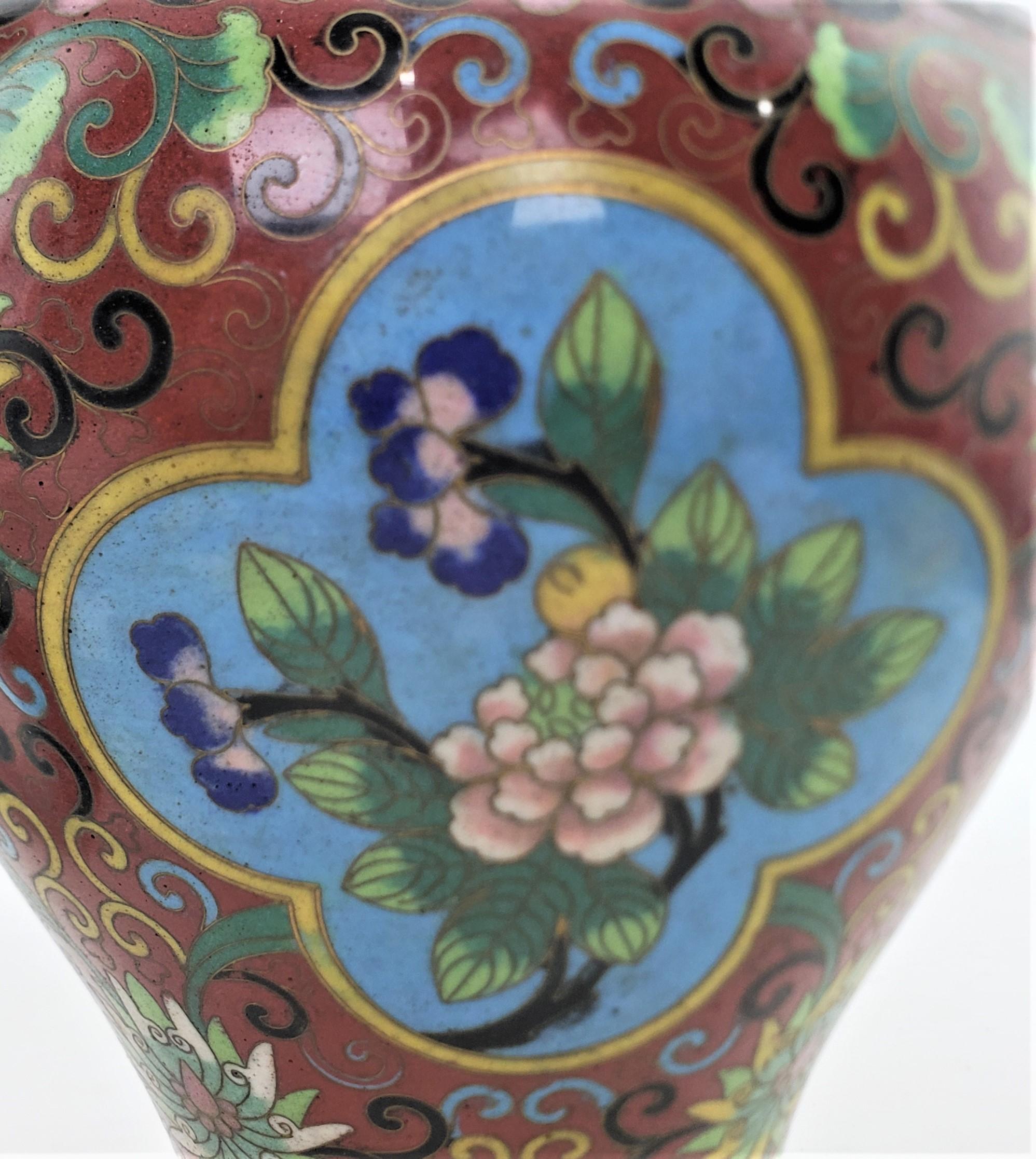 Pair of Early Chinese Republic Era Cloisonne Vases with Stylized Floral Motif For Sale 8