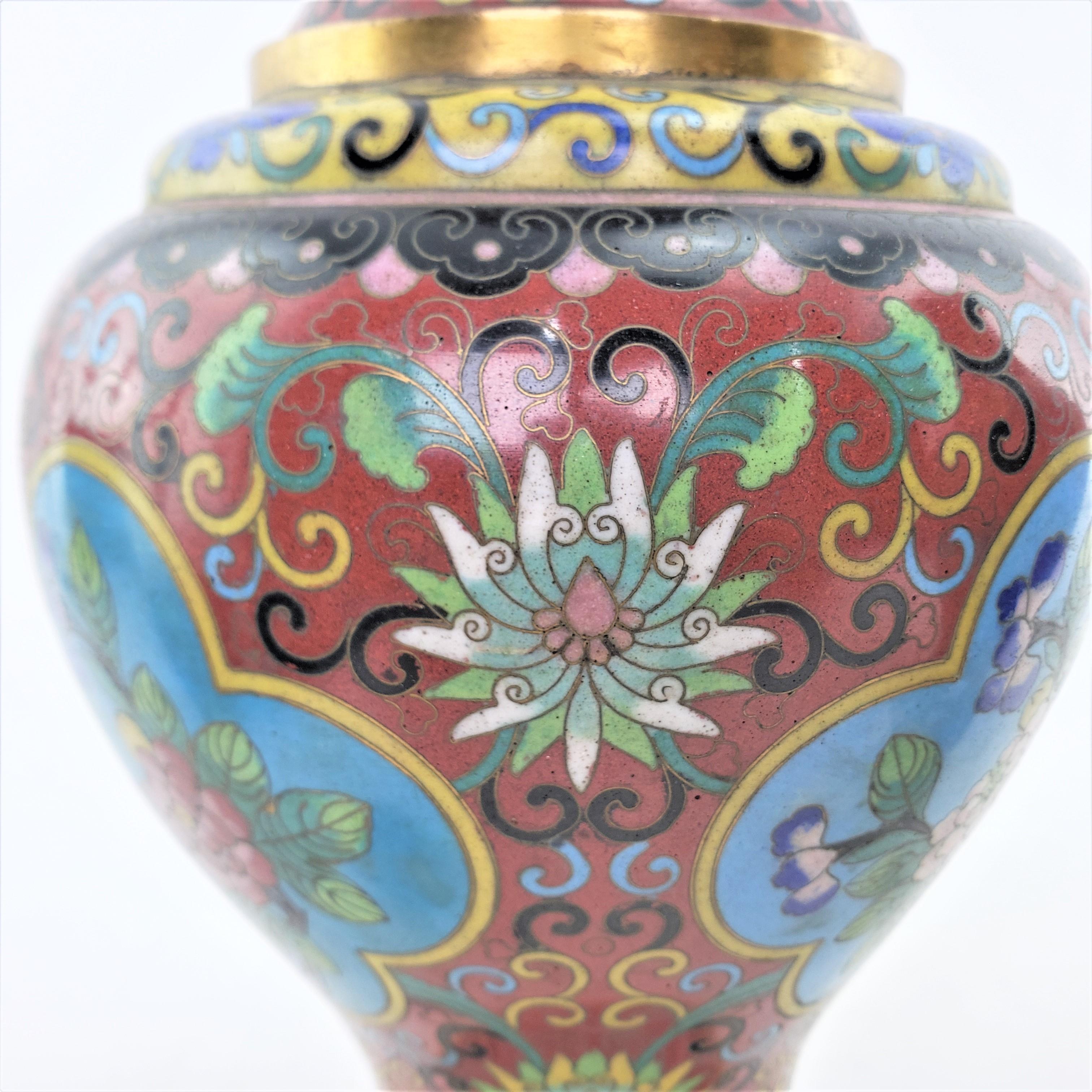 Pair of Early Chinese Republic Era Cloisonne Vases with Stylized Floral Motif For Sale 9