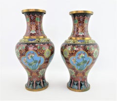 Pair of Early Chinese Republic Era Cloisonne Vases with Stylized Floral Motif