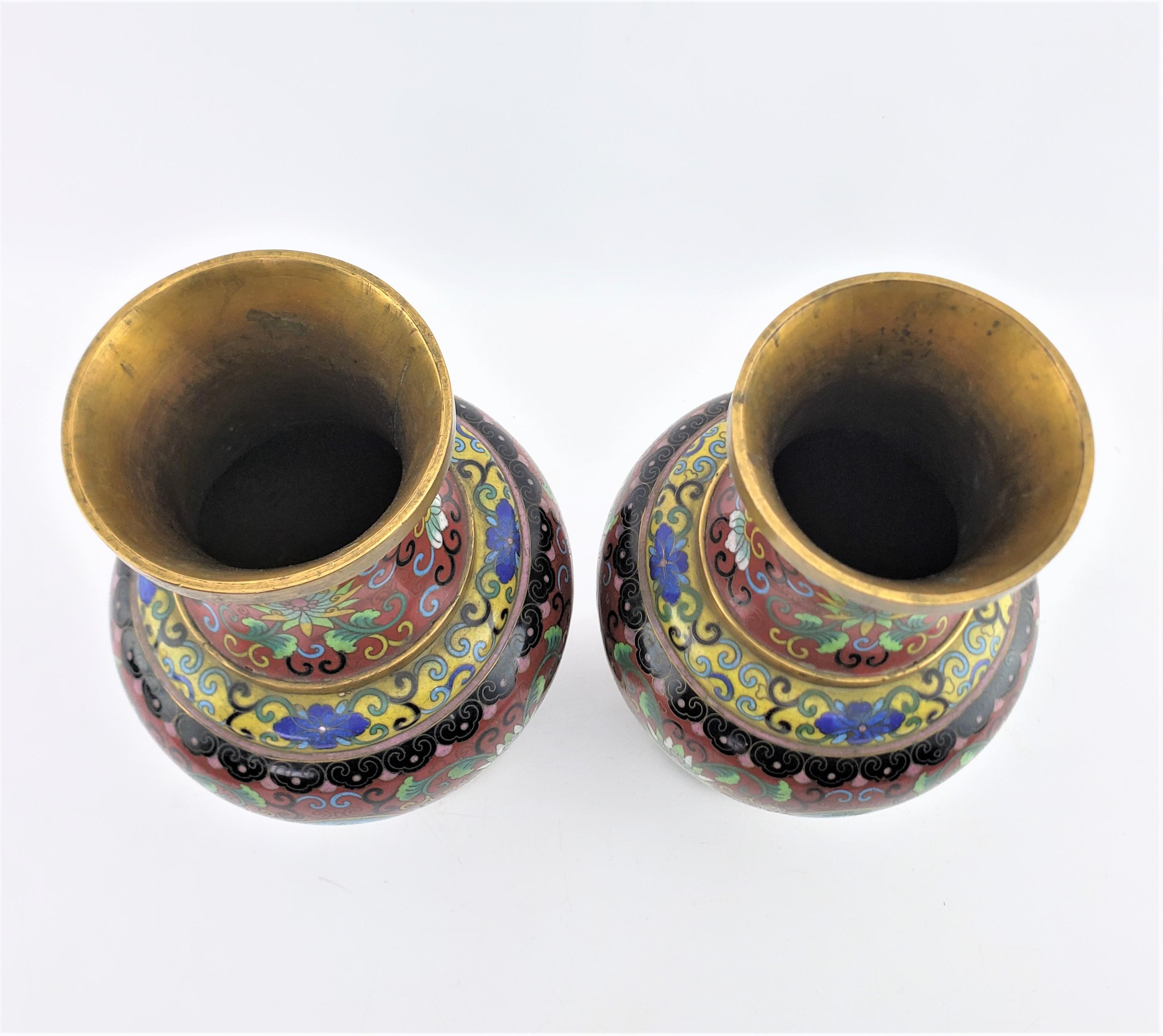 Pair of Early Chinese Republic Era Cloisonne Vases with Stylized Floral Motif For Sale 2