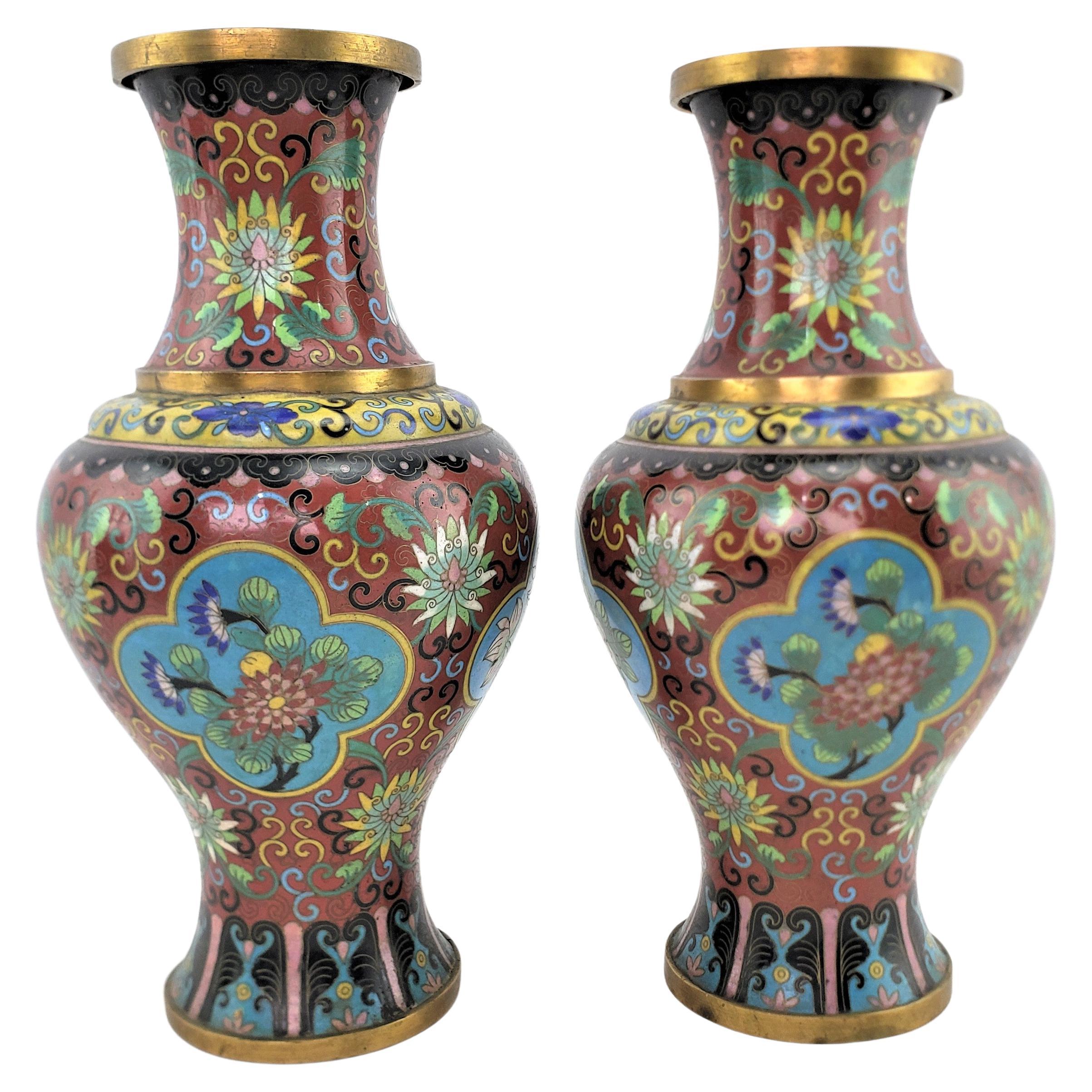 Pair of Early Chinese Republic Era Cloisonne Vases with Stylized Floral Motif For Sale