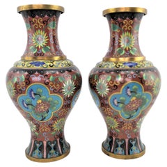 Pair of Early Chinese Republic Era Cloisonne Vases with Stylized Floral Motif