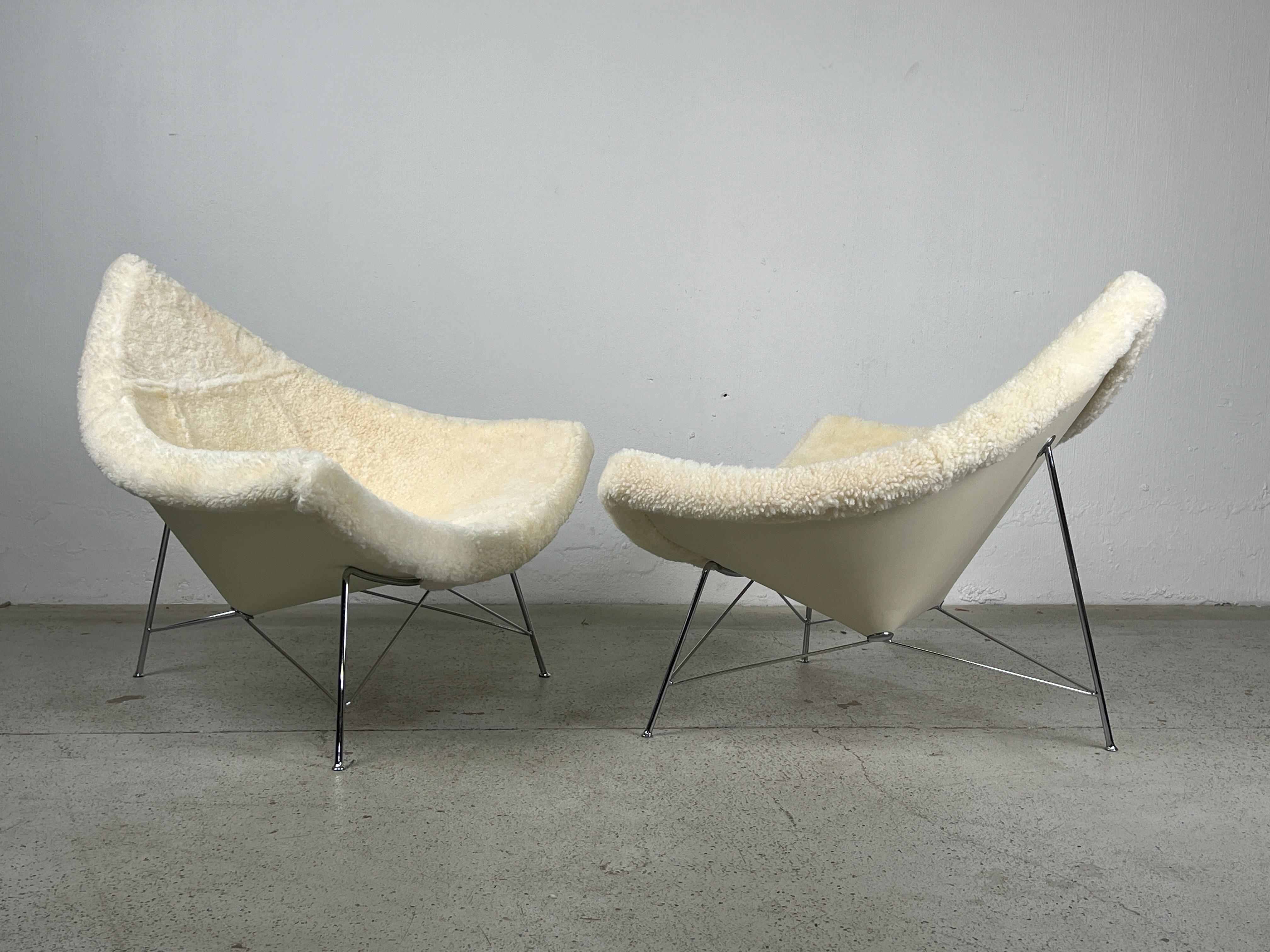 Pair of Early Coconut Chairs by George Nelson for Herman Miller in Shearling  For Sale 10