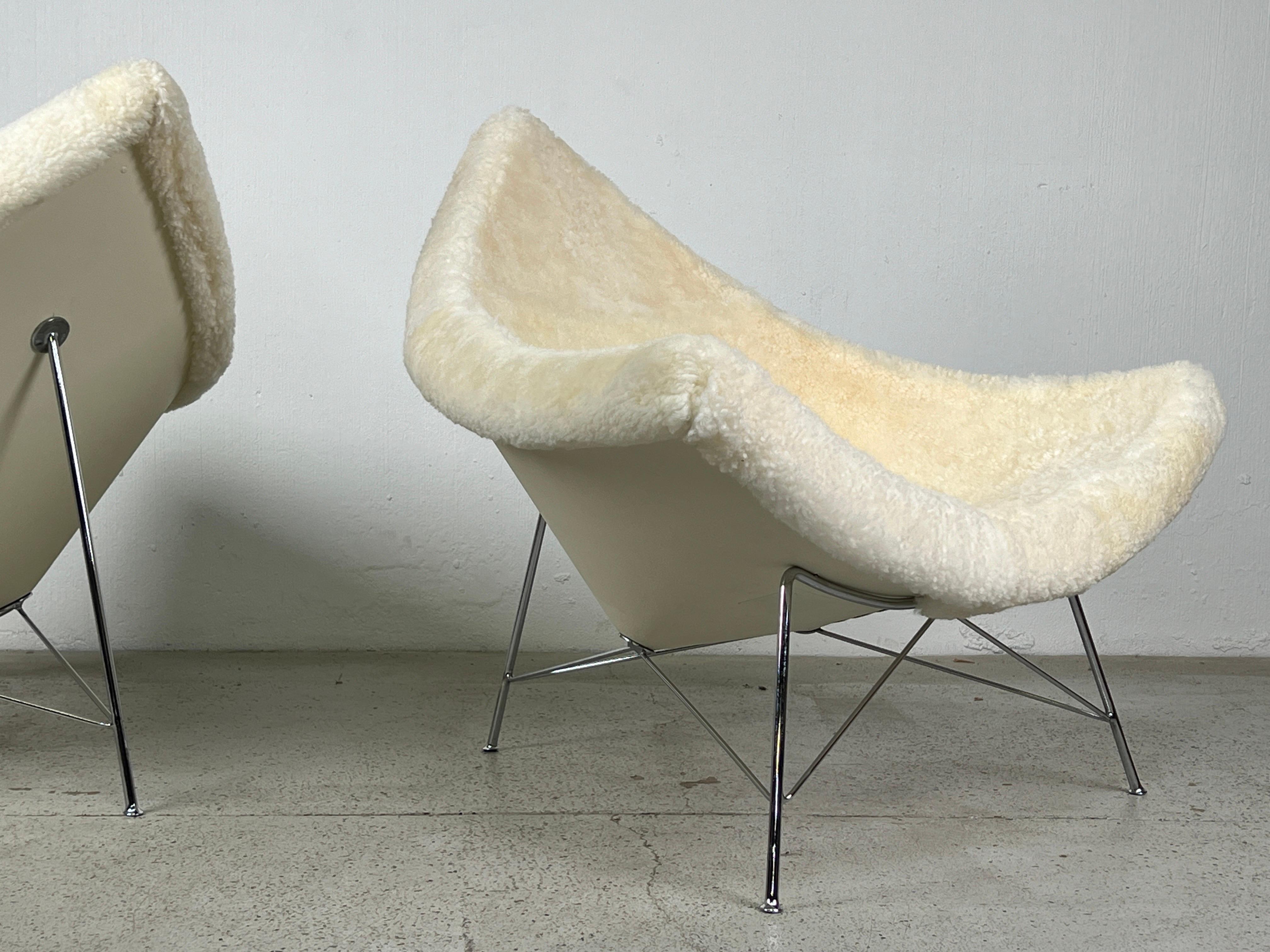 Pair of Early Coconut Chairs by George Nelson for Herman Miller in Shearling  For Sale 1