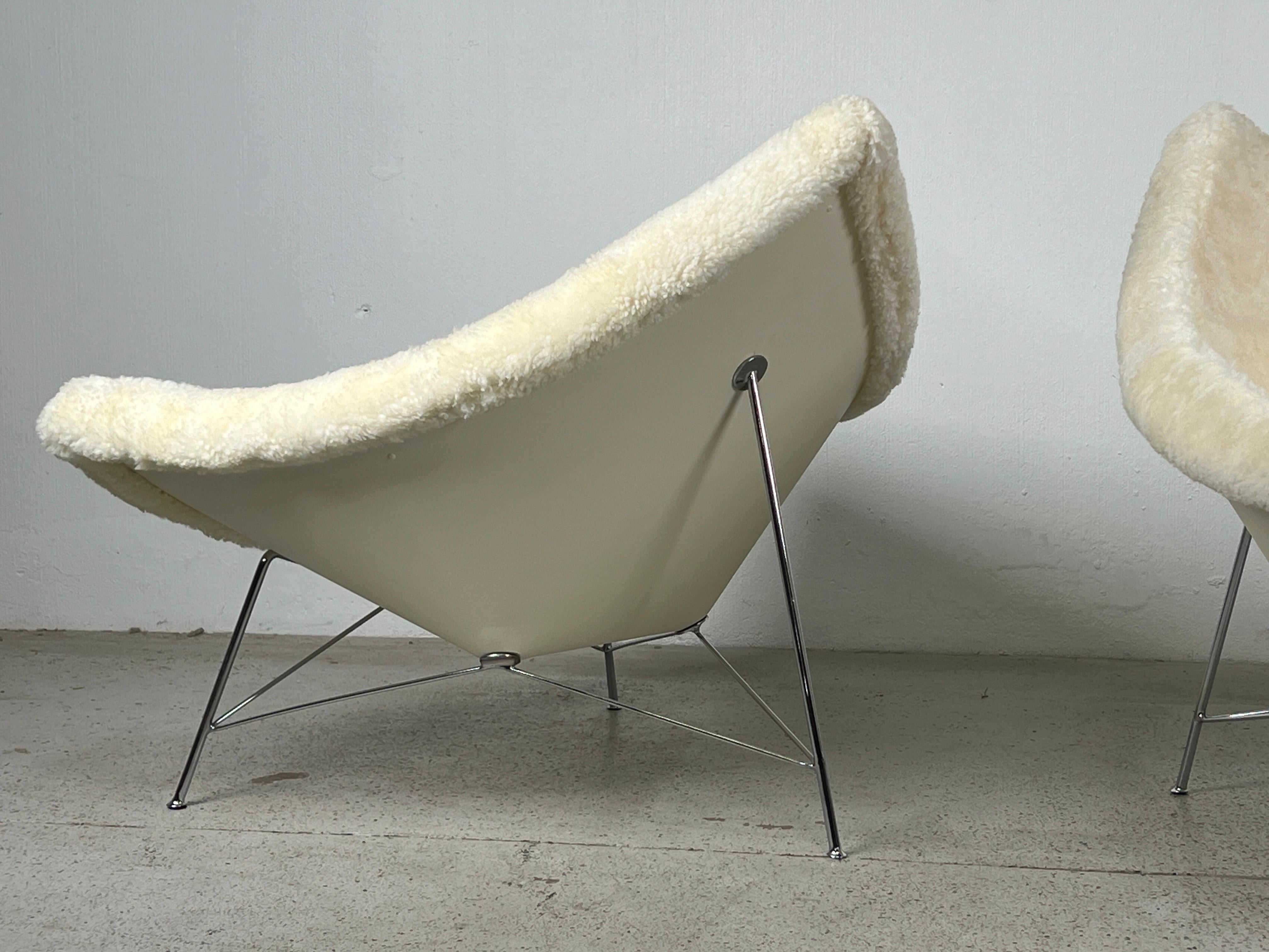 Pair of Early Coconut Chairs by George Nelson for Herman Miller in Shearling  For Sale 2