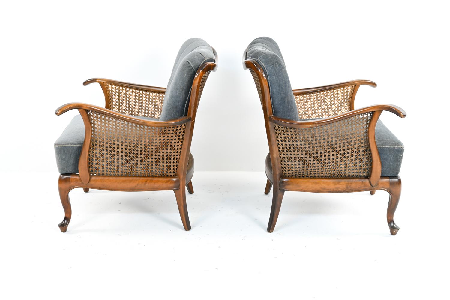 Pair of Early Danish Modern Caned Bergere Chairs, c. 1940's 1
