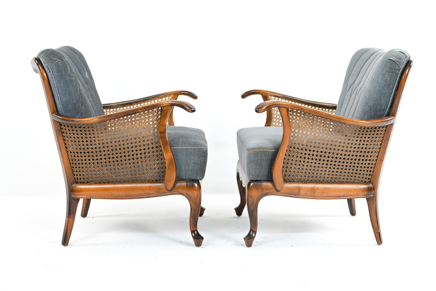 Pair of Early Danish Modern Caned Bergere Chairs, c. 1940's 4