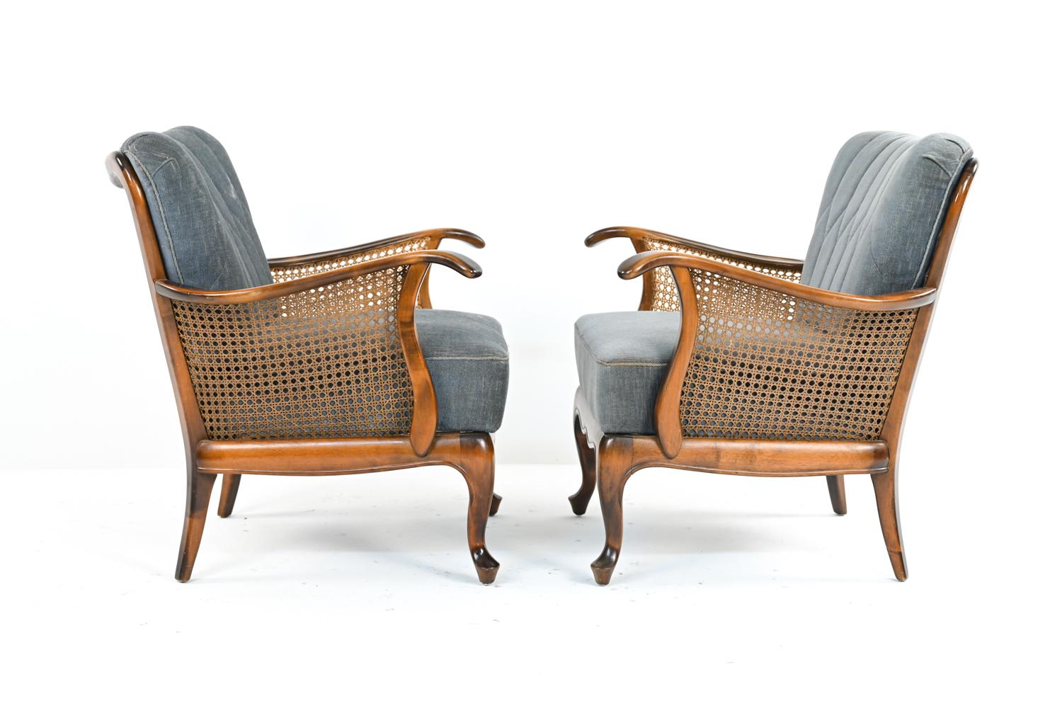 Pair of Early Danish Modern Caned Bergere Chairs, c. 1940's 5