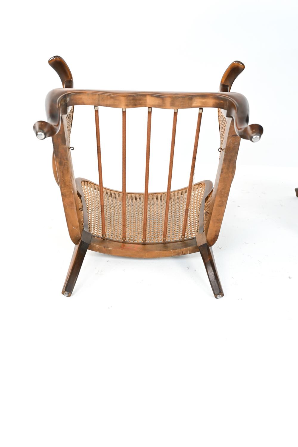 Pair of Early Danish Modern Caned Bergere Chairs, c. 1940's 9