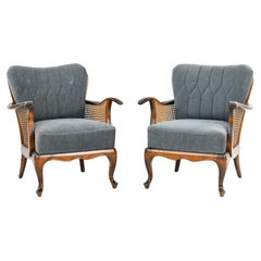 Pair of Early Danish Modern Caned Bergere Chairs, c. 1940's