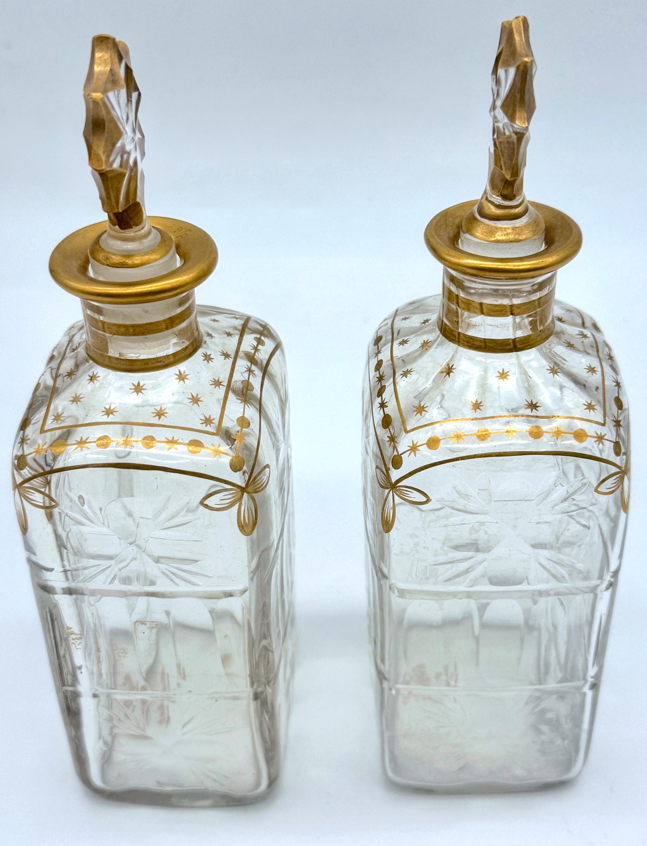 Pair of Early Daum Nancy Gilt and Wheel-Cut Crystal Decanters, Later, 19th C. For Sale 3