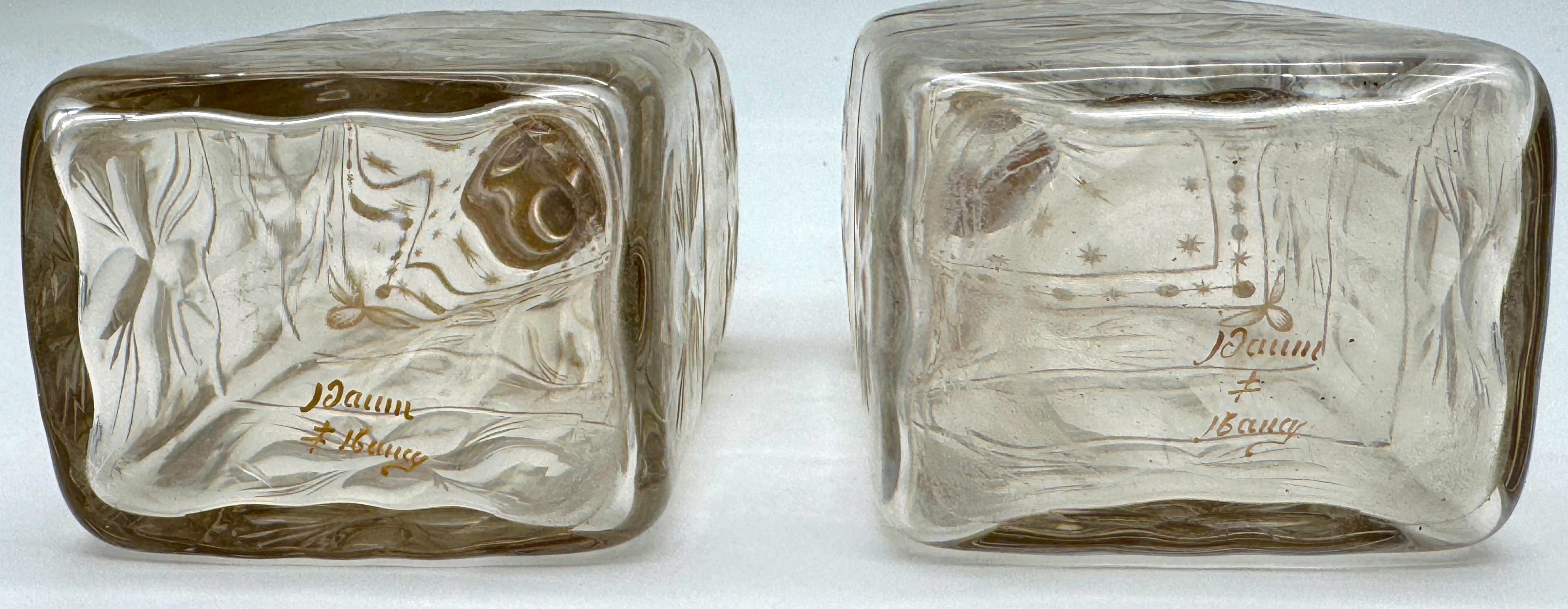 Pair of Early Daum Nancy Gilt and Wheel-Cut Crystal Decanters, Later, 19th C. For Sale 4