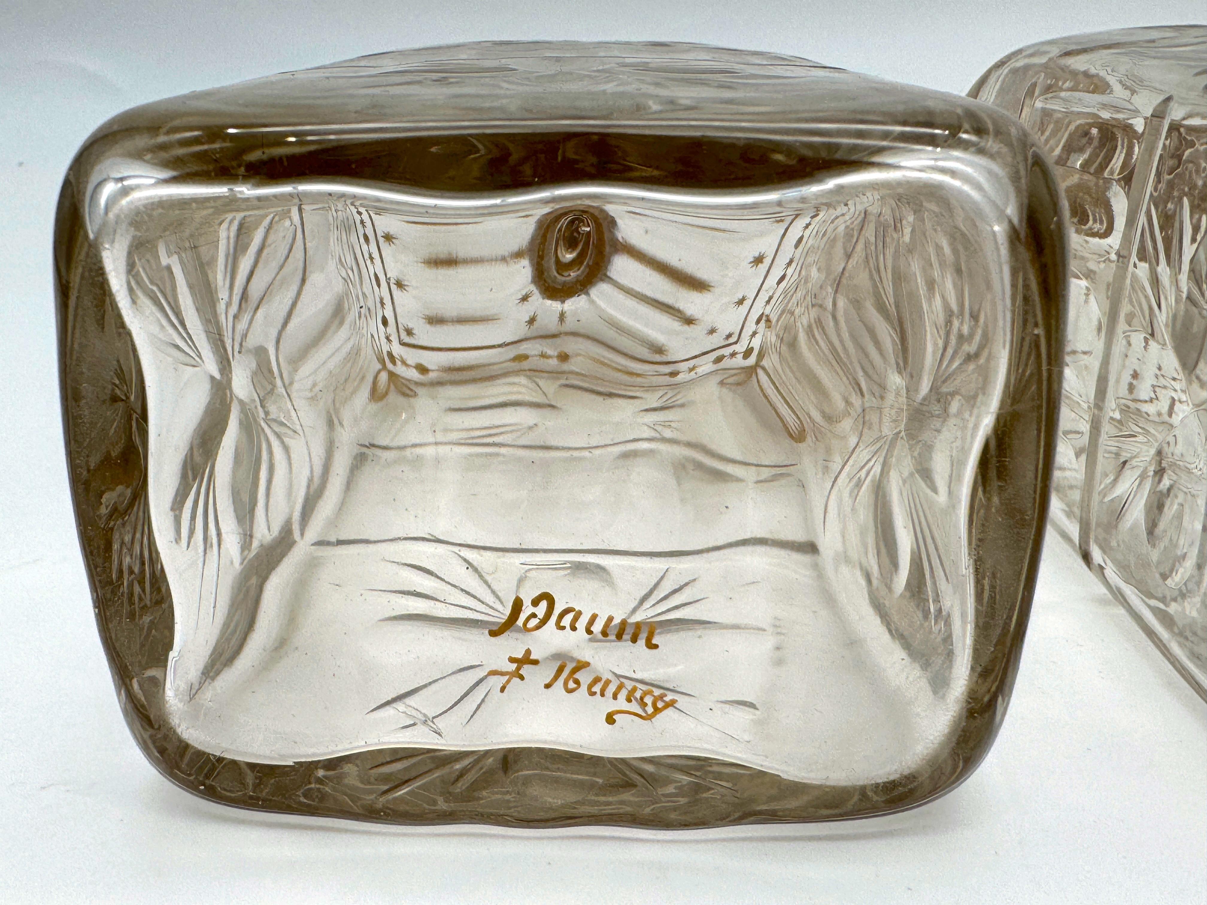 Pair of Early Daum Nancy Gilt and Wheel-Cut Crystal Decanters, Later, 19th C. For Sale 5