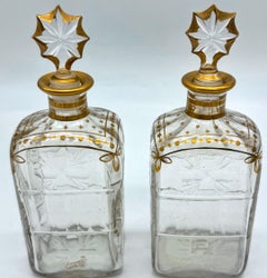 Pair of Early Daum Nancy Gilt and Wheel-Cut Crystal Decanters, Later, 19th C.