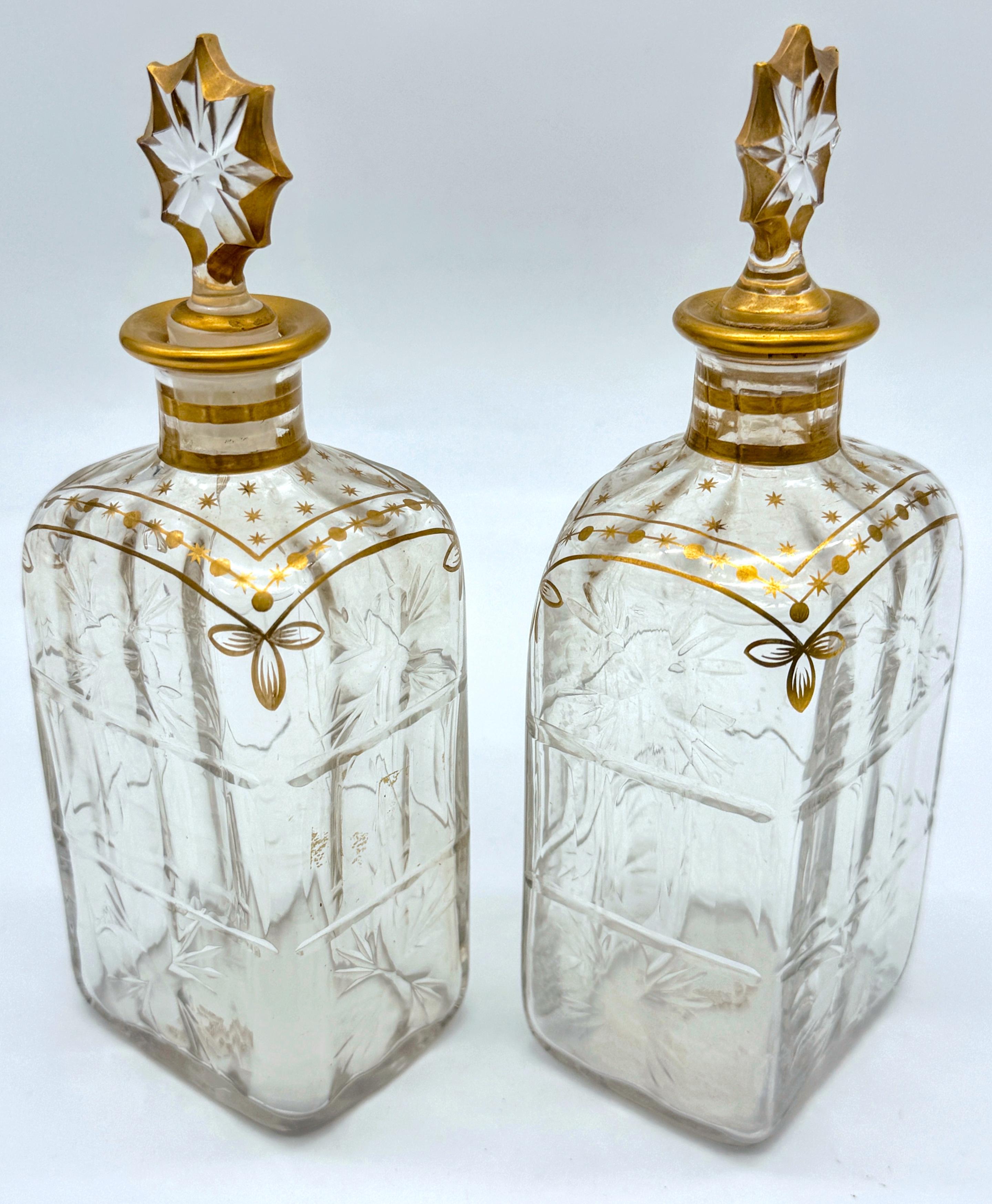 Pair of Early Daum Nancy Gilt and Wheel-Cut Crystal Decanters, Later, 19th C. For Sale 2