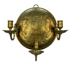 Pair Of Early Dutch Reflector Wall Sconces In Brass
