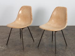 Pair of Early Eames Fiberglass Shell Chairs in Tan
