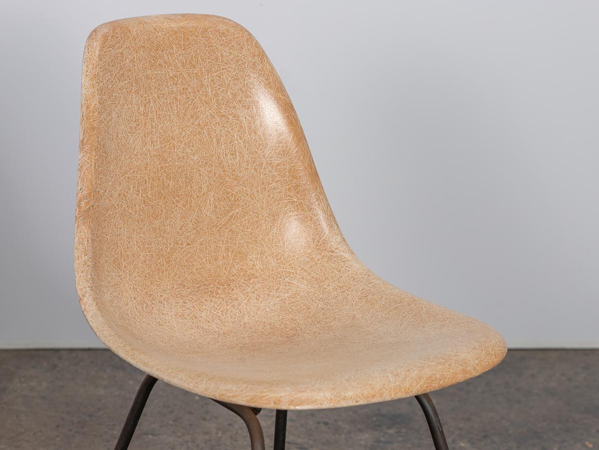American Pair of Early Eames Fiberglass Shell Chairs in Tan For Sale