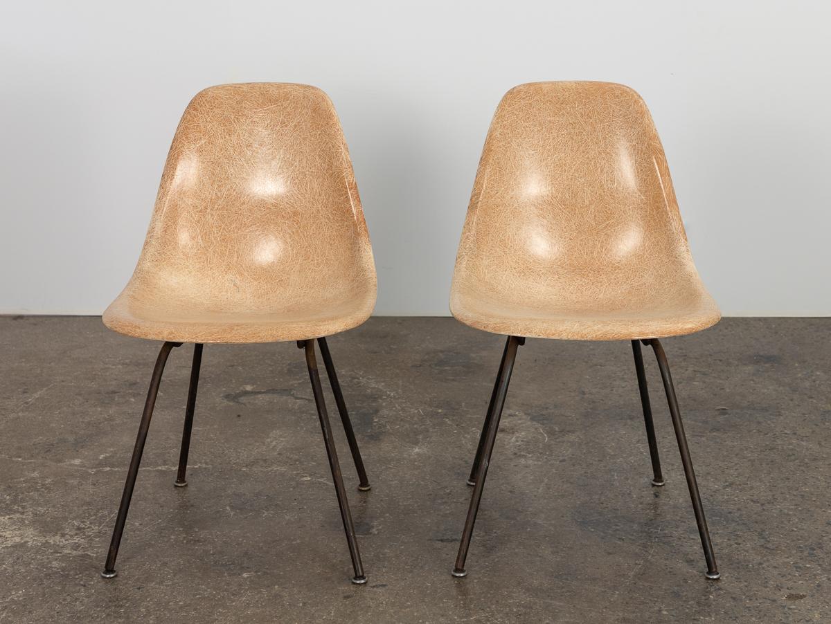 Mid-20th Century Pair of Early Eames Fiberglass Shell Chairs in Tan For Sale