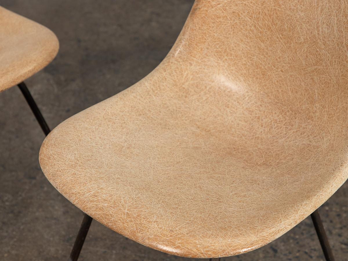 Pair of Early Eames Fiberglass Shell Chairs in Tan For Sale 1