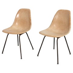Vintage Pair of Early Eames Fiberglass Shell Chairs in Tan