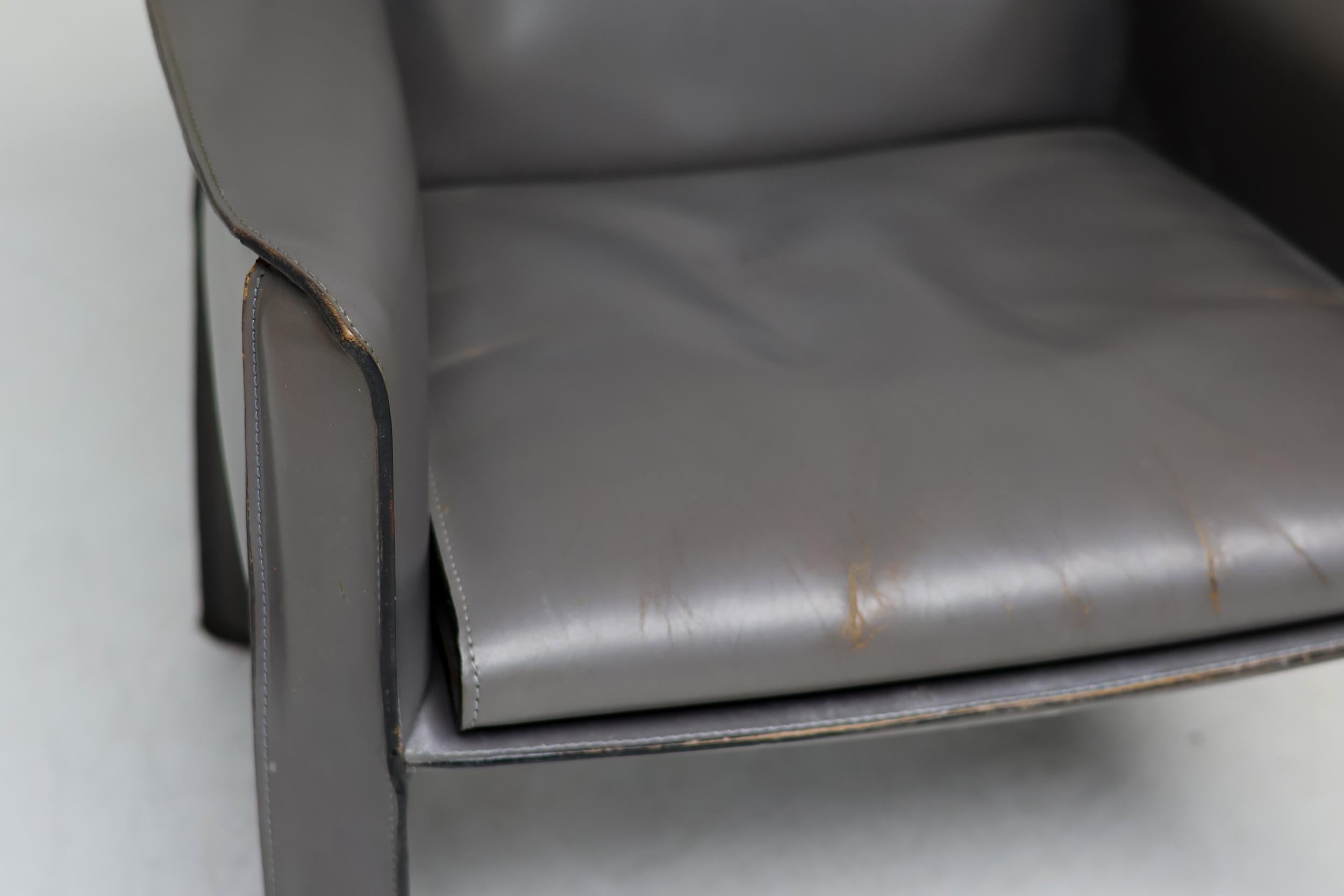 Pair of Early Elephant Hide Grey Cassina Cab 414 Lounge Chairs by Mario Bellini For Sale 6