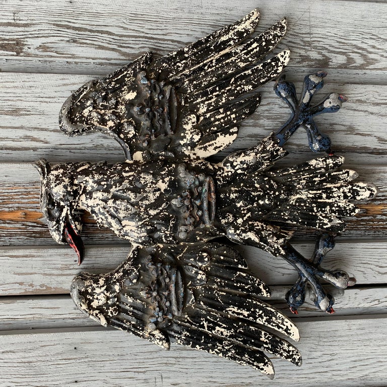Pair Of Early English Cast Iron Spread Eagles Wall Mounted Sculptures