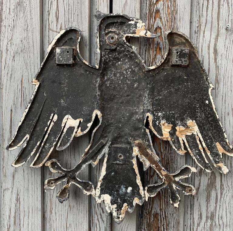 Pair Of Early English Cast Iron Spread Eagles Wall Mounted Sculptures