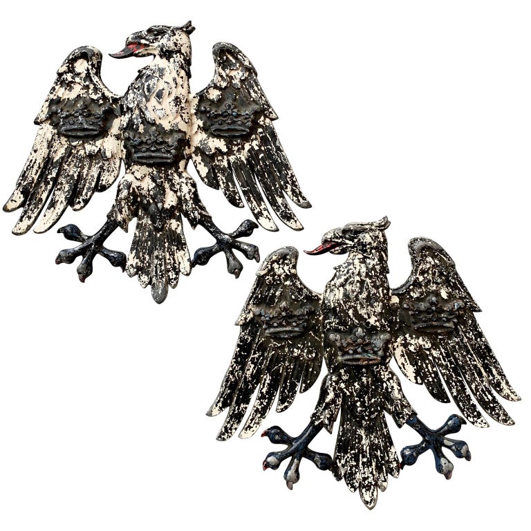 Pair Of Early English Cast Iron Spread Eagles Wall Mounted Sculptures