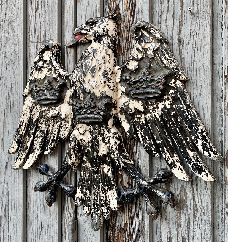 Pair Of Early English Cast Iron Spread Eagles Wall Mounted Sculptures