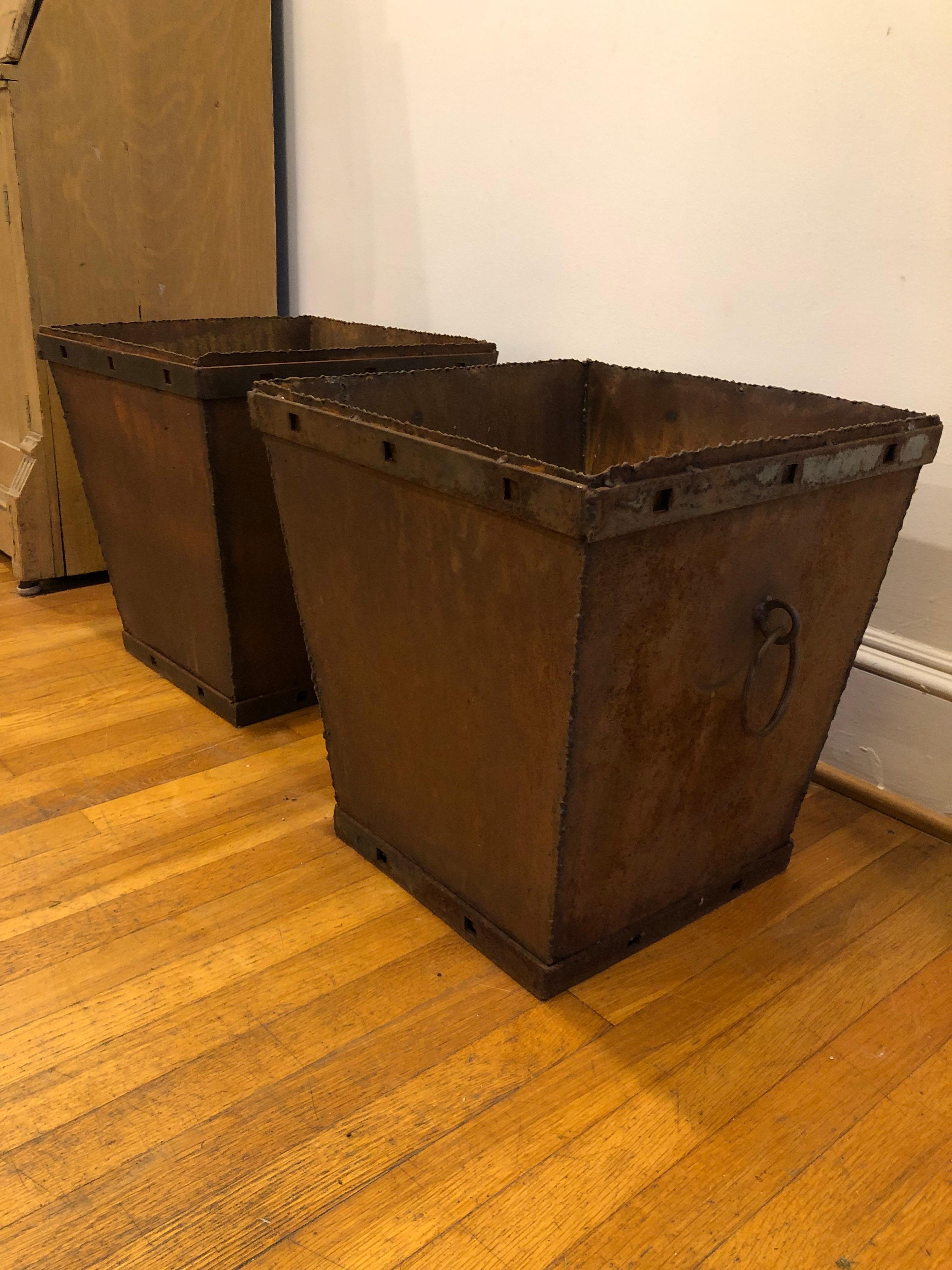 Pair of Early English Vintage Iron Planters For Sale 3