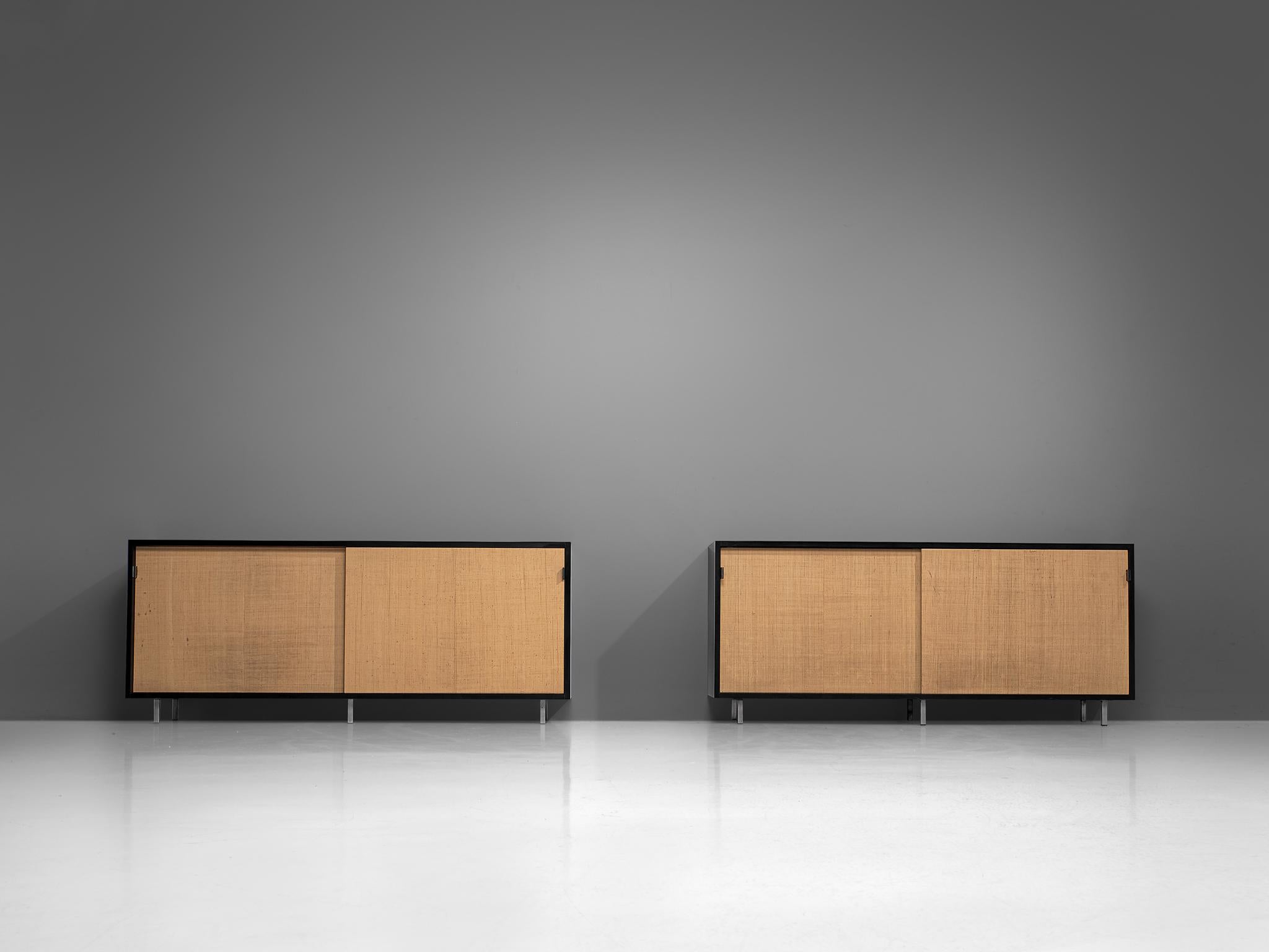 Mid-Century Modern Pair of Early Florence Knoll Credenzas with Cane Sliding Doors