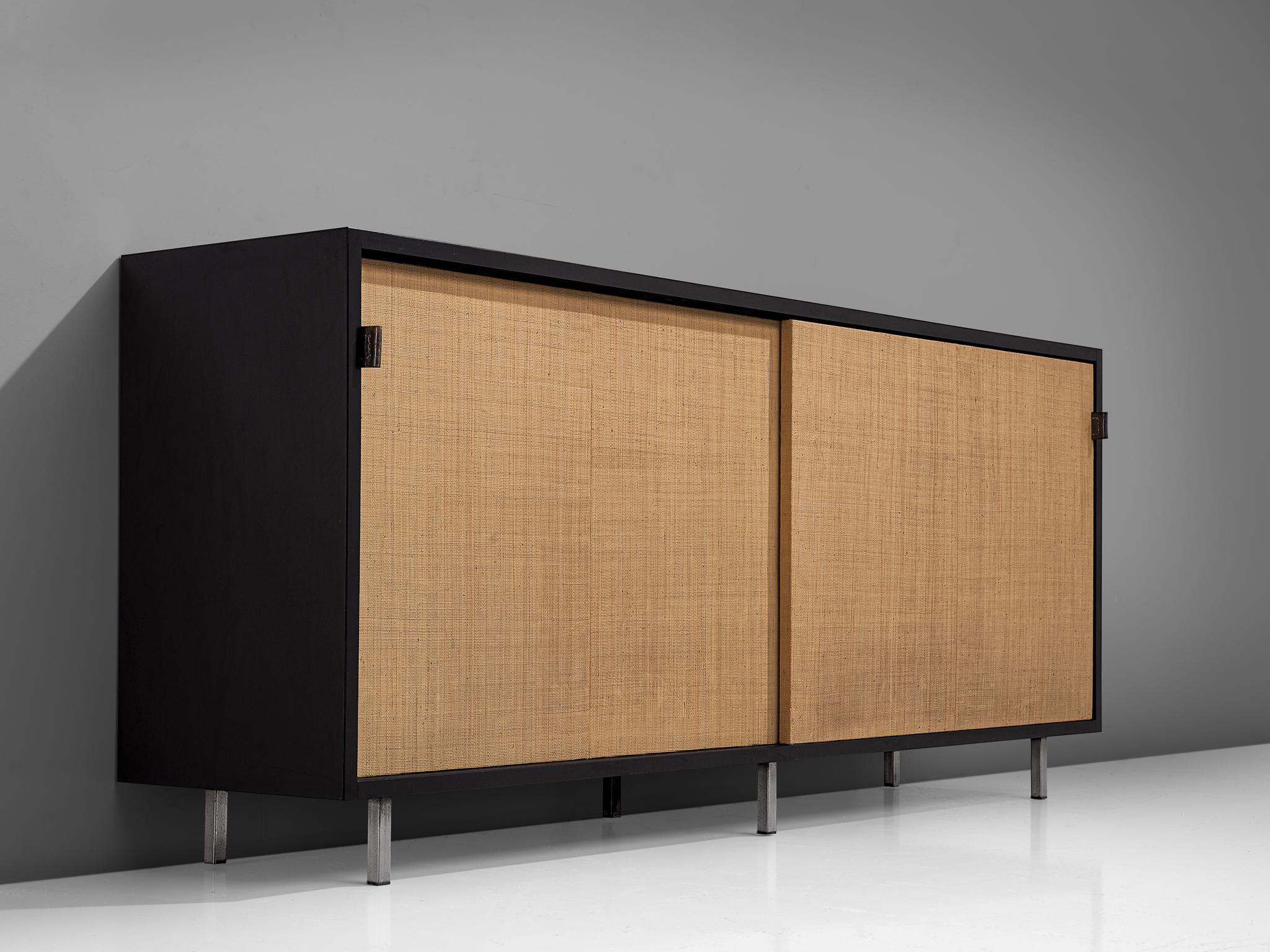 Metal Pair of Early Florence Knoll Credenzas with Cane Sliding Doors