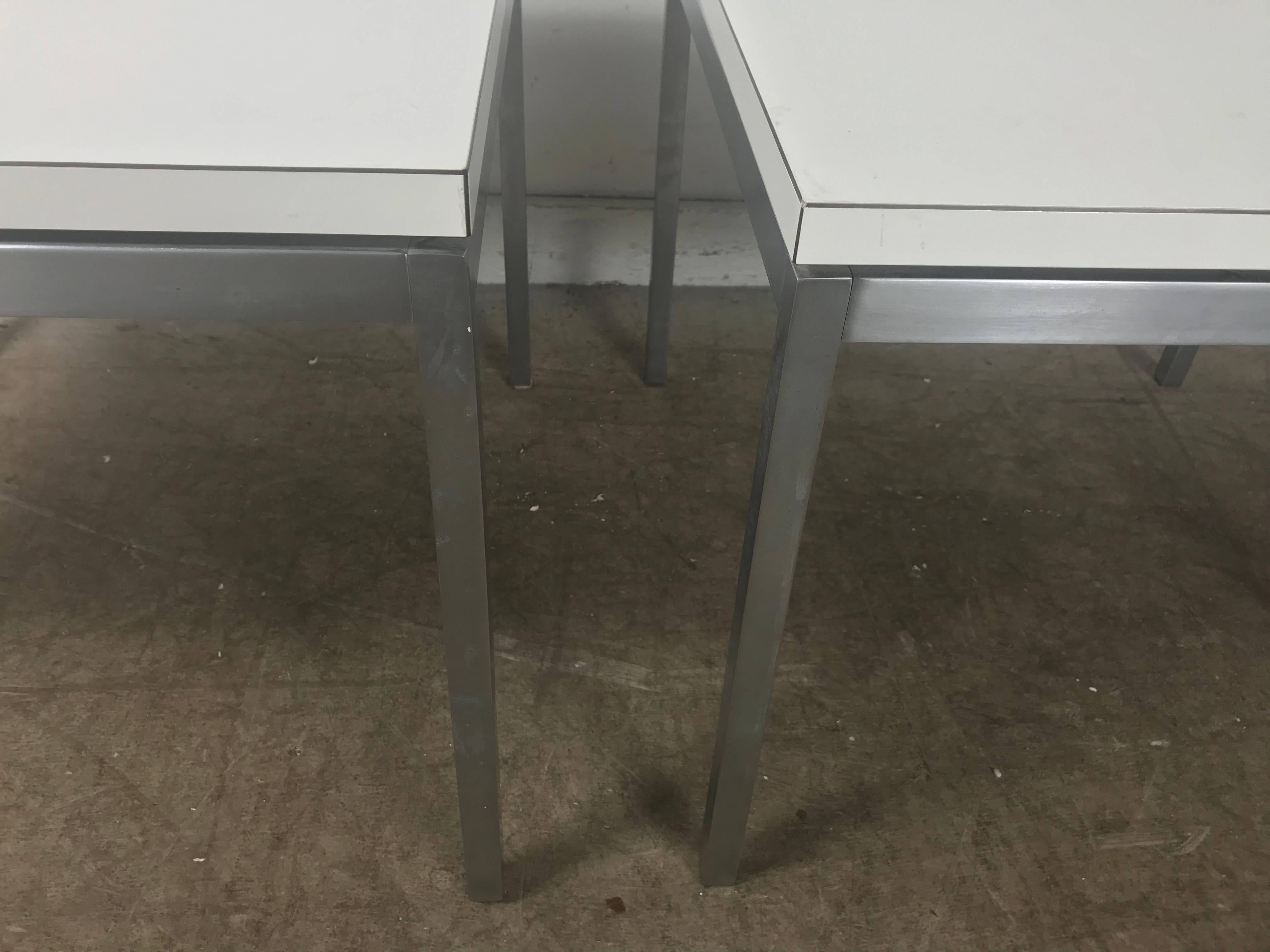 American Pair of Early Florence Knoll for Knoll Stainless Steel and Laminate Side Tables
