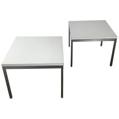 Vintage Pair of Early Florence Knoll for Knoll Stainless Steel and Laminate Side Tables